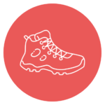 pictogramme représentant une chaussure de randonnée sur fond rouge