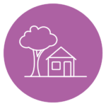 pictogramme représentant une maison et un arbre sur fond violet